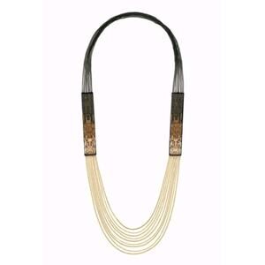 Stella and dot Jasper Ombre Retired Statement Necklace Black Gold 36"‎